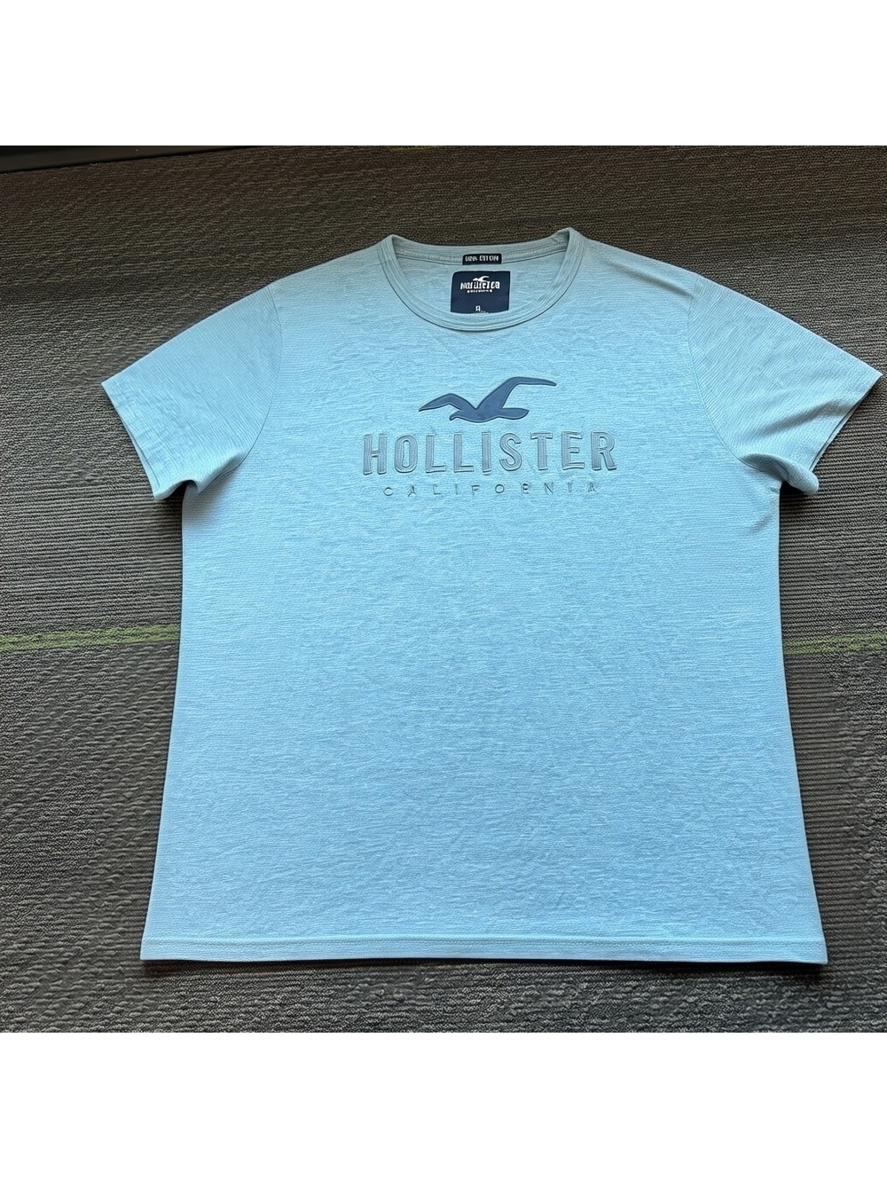 Vintage Blue Hollister Y2K 100% Cotton Graphic Logo T-Shirt XL Embroidered
